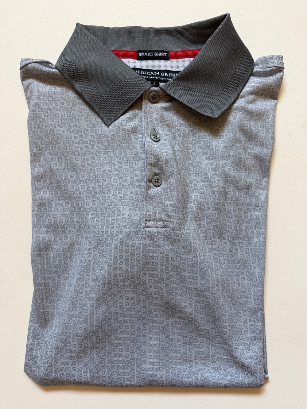 Men’s Gray/Green Polo with Contrasting Collar